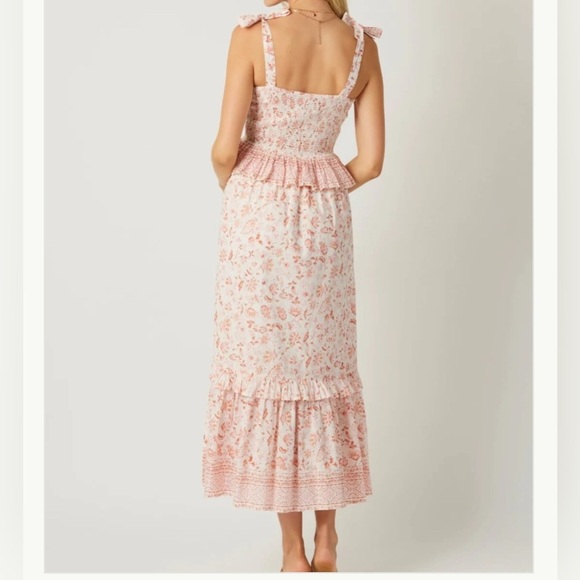 Bila 77 Via Marisol Peach Floral Print 100% Cotton Ruffle Detail Midi Dress Sz L - Picture 8 of 14